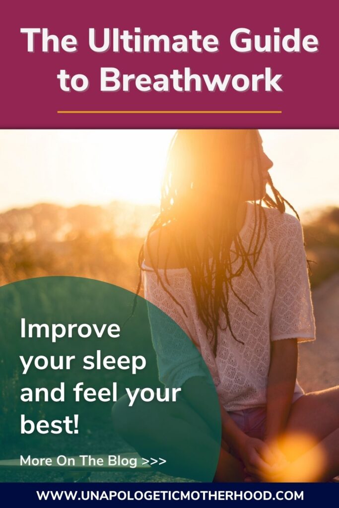 A woman sits outside with the sun shining behind her. The text above her reads "The Ultimate Guide to Breathwork" and the text layered over the image reads "Improve your sleep and feel your best"