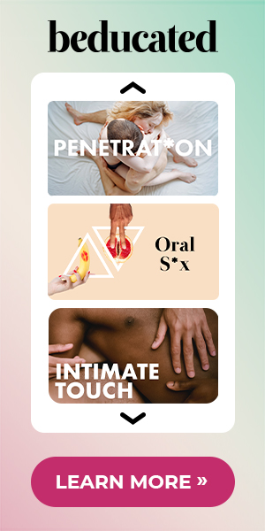 Three small images with the captions "Penetrat*on", "Oral s*x", and "Intimate Touch". Click this image to learn more about these topics on the beducated website